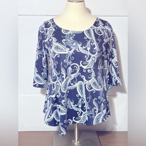 Star Vixen 3X jagged him 27”/31” L. 22” p2p 3/4 length sleeve navy blue/white.